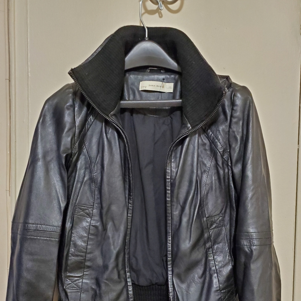 Zara 100%  Leather Bomber Jacket